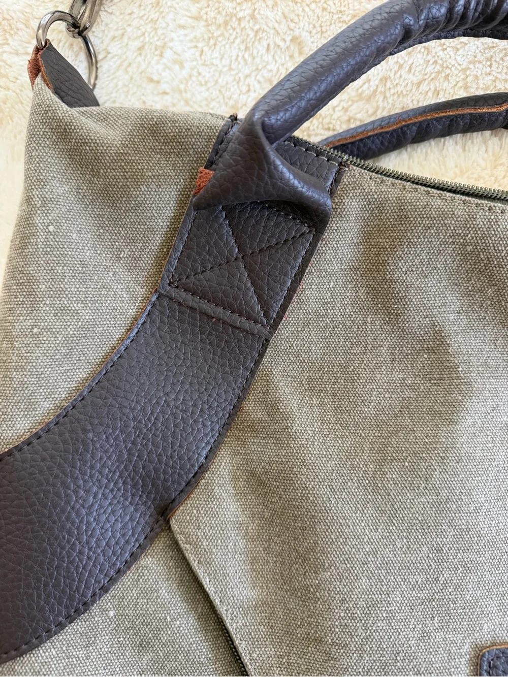 Lush Fashion Canvas & Leather Weekender Tote Olive Green Travel Shoulder Bag